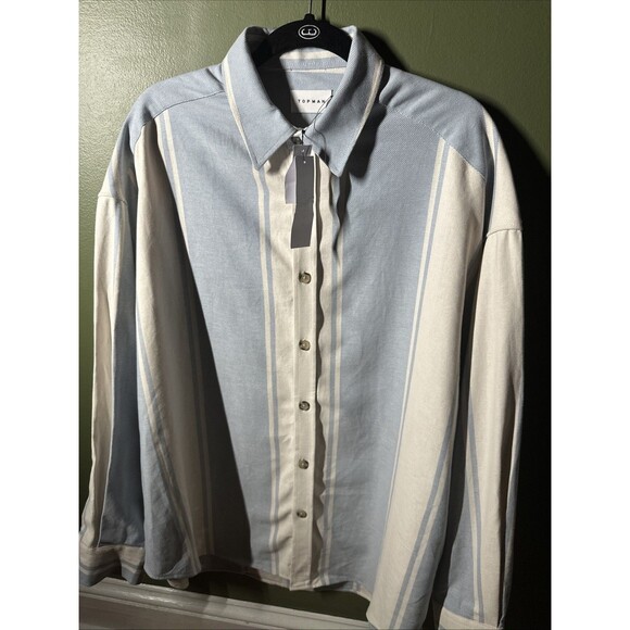 NWT Topman Men's Medium Cotton Long Sleeve Button Up Striped Shirt Trendy Fall - Picture 1 of 4